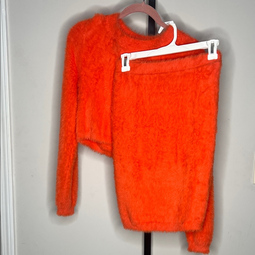 Cozy Orange Fuzzy Sweater Set